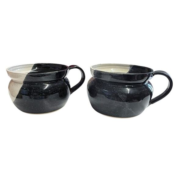 Kings Pottery Seagrove NC Studio Art Pottery Soup Mugs Bowls Black White Signed - Picture 1 of 13